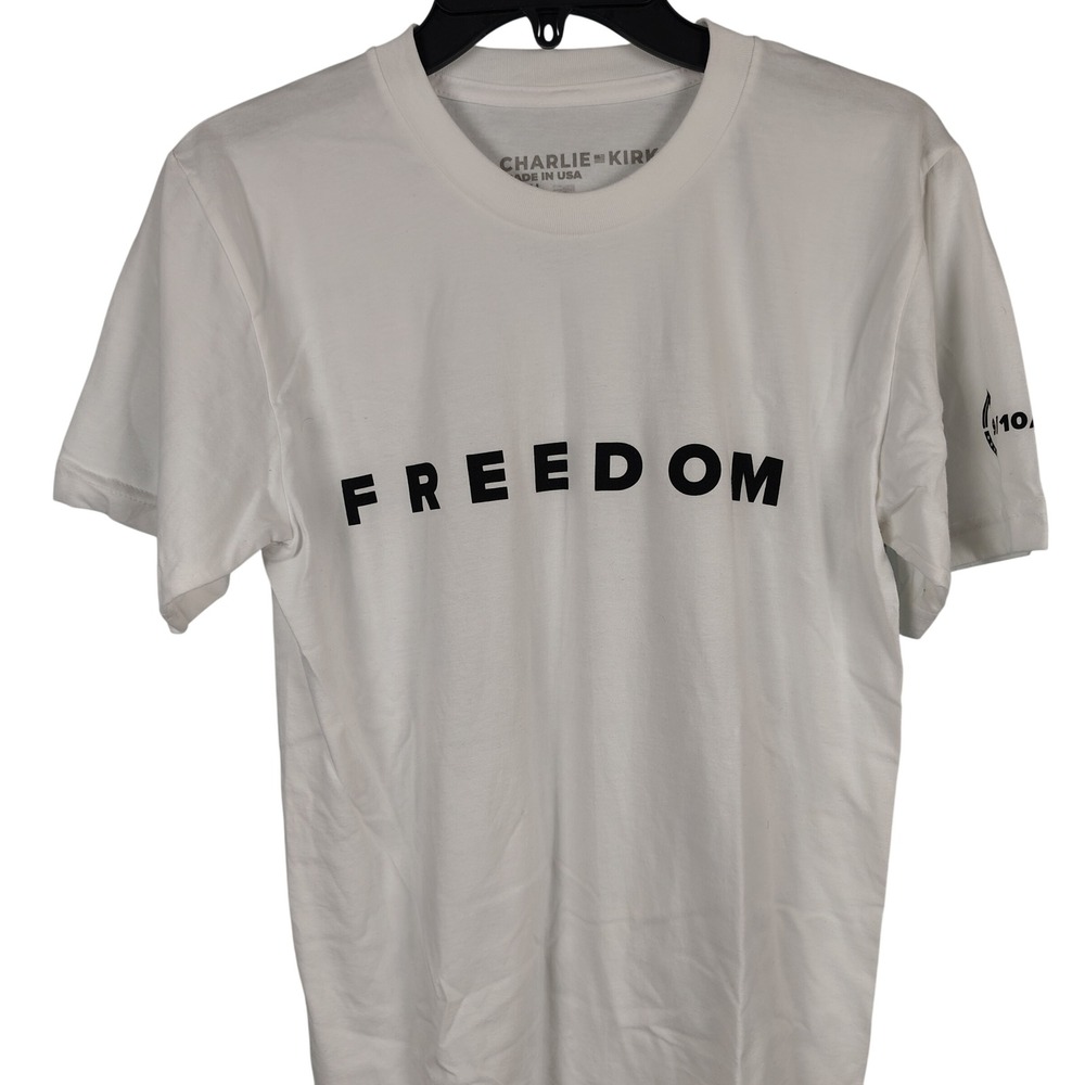 Charlie Kirk Mens S Freedom Graphic Tee White Cotton Patriotic Streetwear